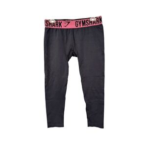 Gymshark‎ Black Pink Logo Waistband Cropped Athletic Workout Gym Leggings Size M